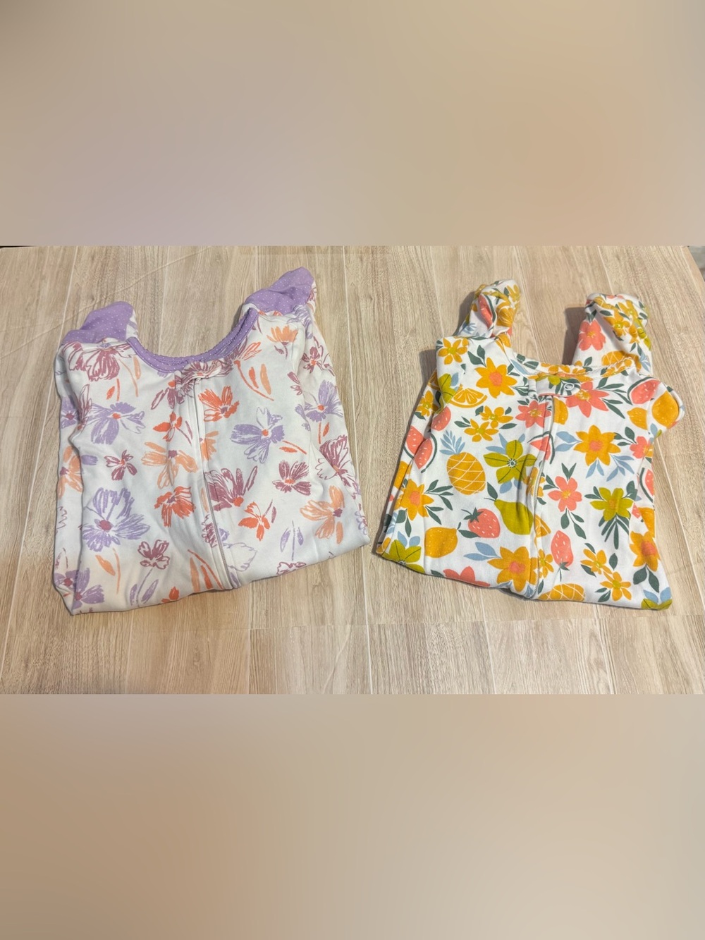 Carterโs Floral & Fruit Footies 2-Way Zip 9M